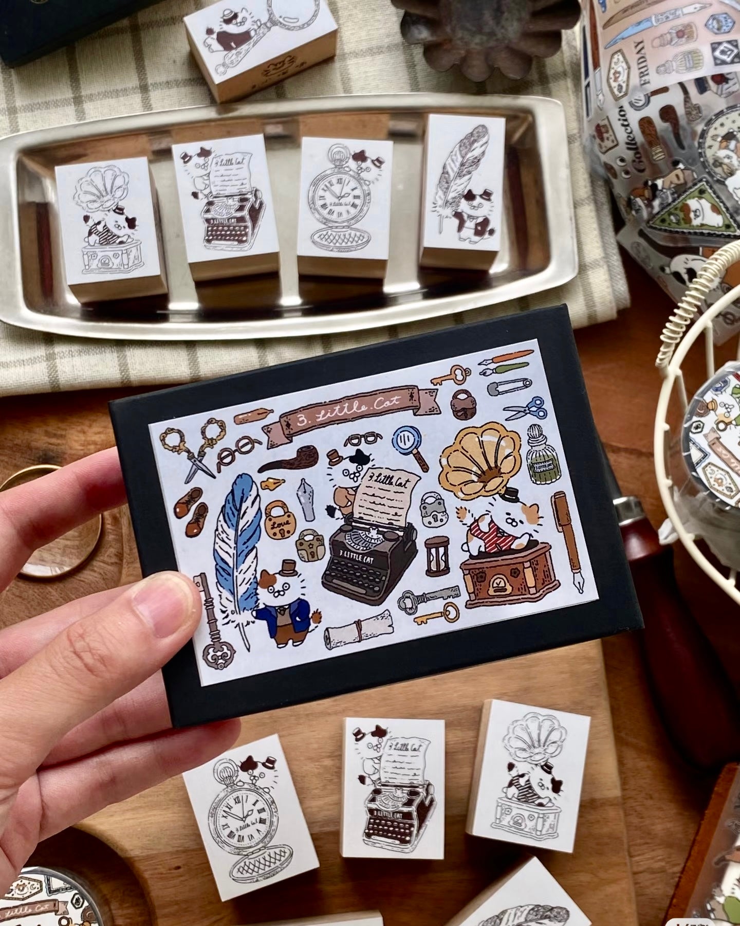 NEW! 3 Little Cat - Vintage Detective Agency | 5pcs Rubber Stamp Set