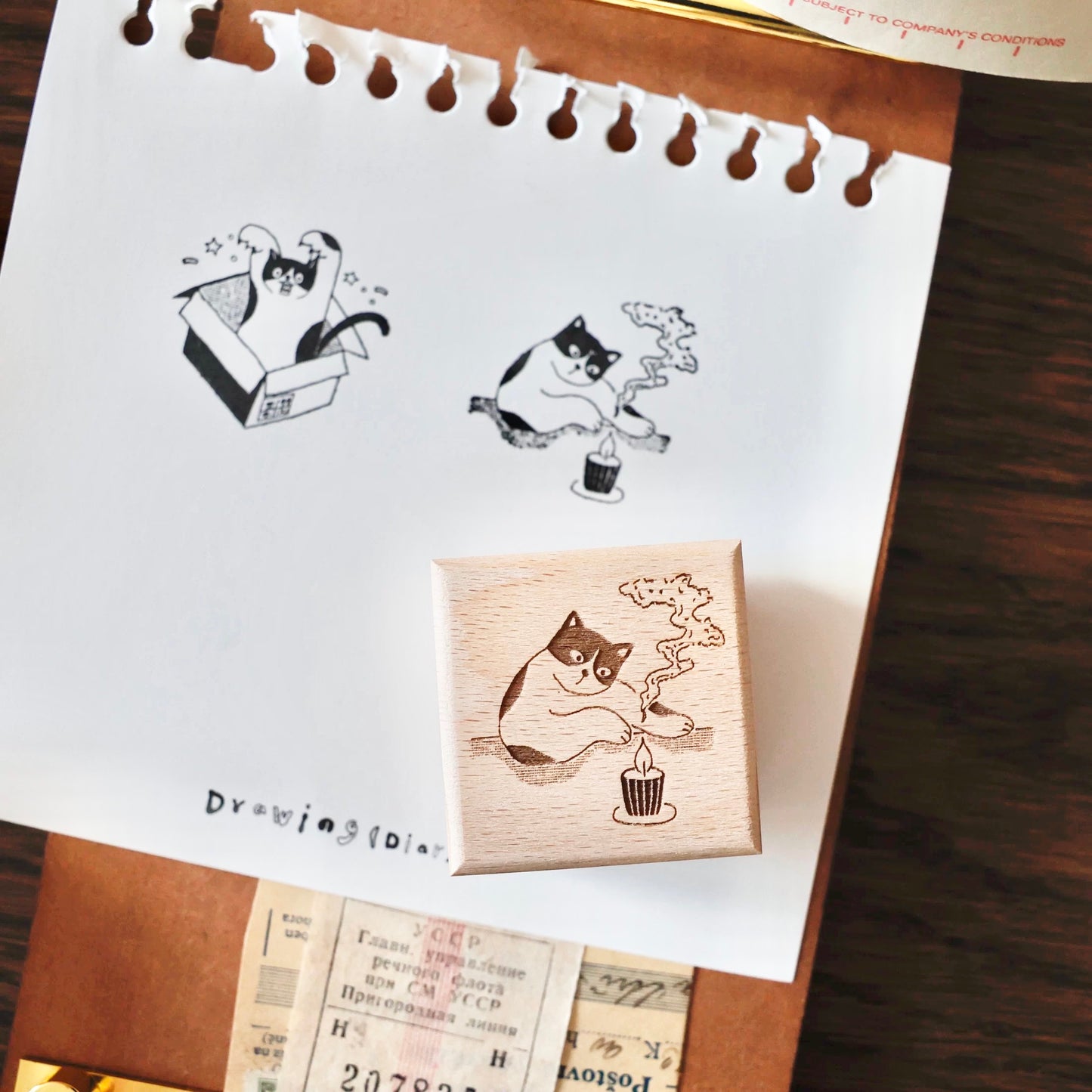 Two Raccoons - Everyday Cat Drama | Wooden Box | 4pcs Rubber Stamp Set