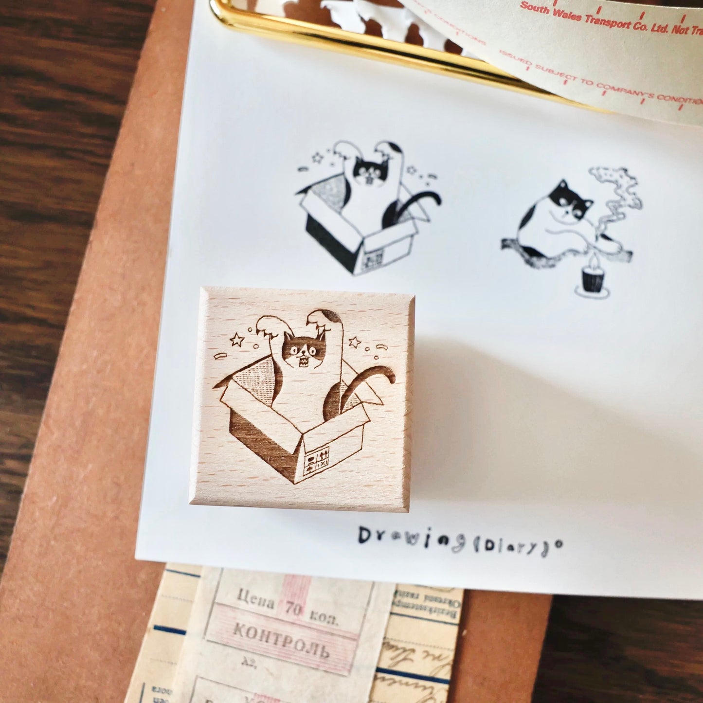 Two Raccoons - Everyday Cat Drama | Wooden Box | 4pcs Rubber Stamp Set