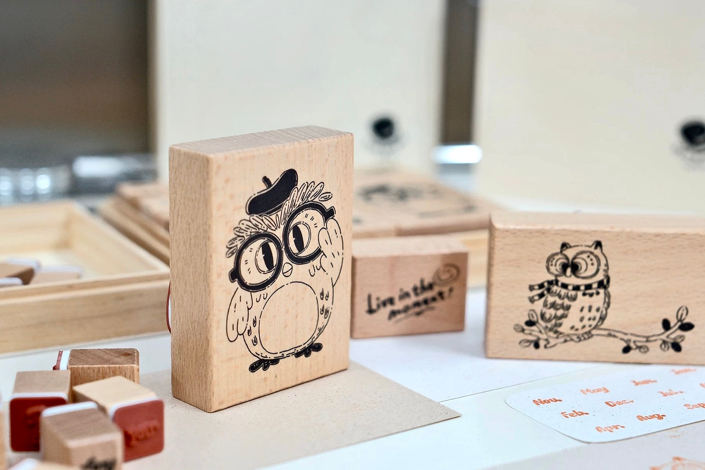 NEW! The Bagel - Calendar | 25pcs Stamp Set | With Wooden Box | Rubber Stamps