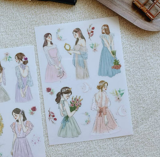 NEW! Katkreates Illustration - Magical Girls | 2 Sheets | Rub On Sticker