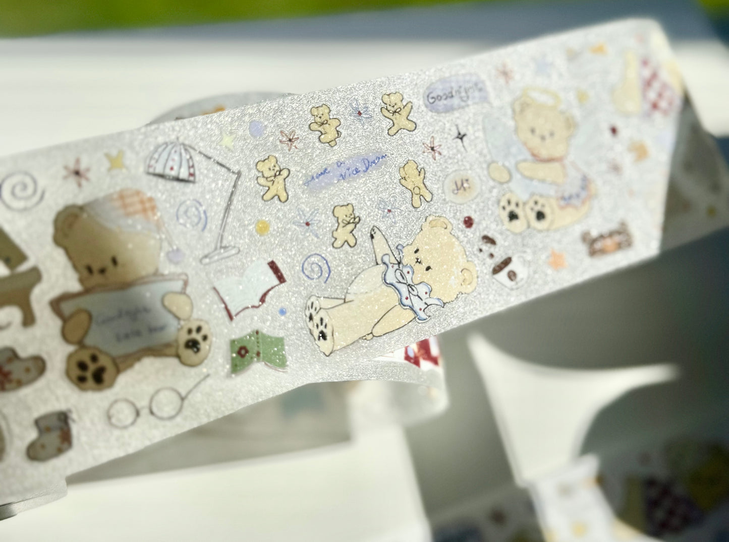 NEW! Wines - Goodnight Little Bear | Kiss-cut | 5cm Glitter Tape | Release Paper | 5M