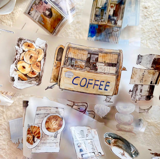 NEW! DingDing - A50 Coffee Time | Kiss-cut | 6.5cm PET Tape | Release Paper | 5M
