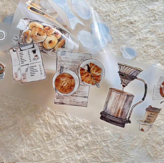 NEW! DingDing - A50 Coffee Time | Kiss-cut | 6.5cm PET Tape | Release Paper | 5M
