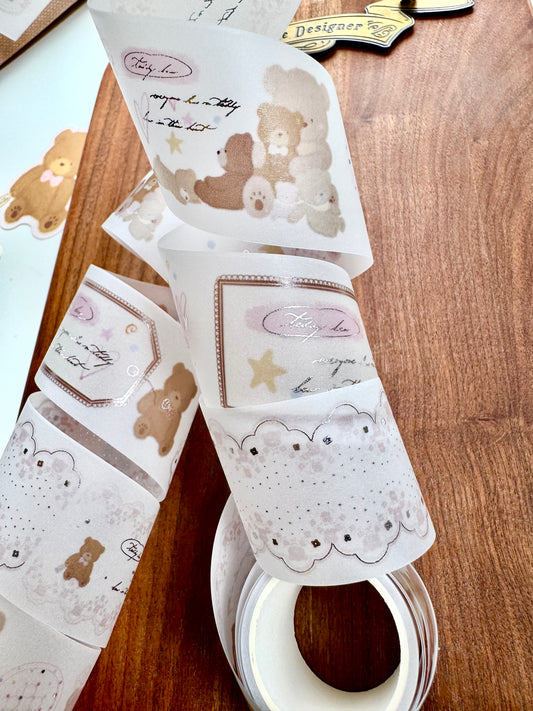 NEW! Xiao Xiao Studio - Plush Bear | Silver Foil | 4cm Tracing Paper | Non-Adhesive | NO Release Paper | 5M