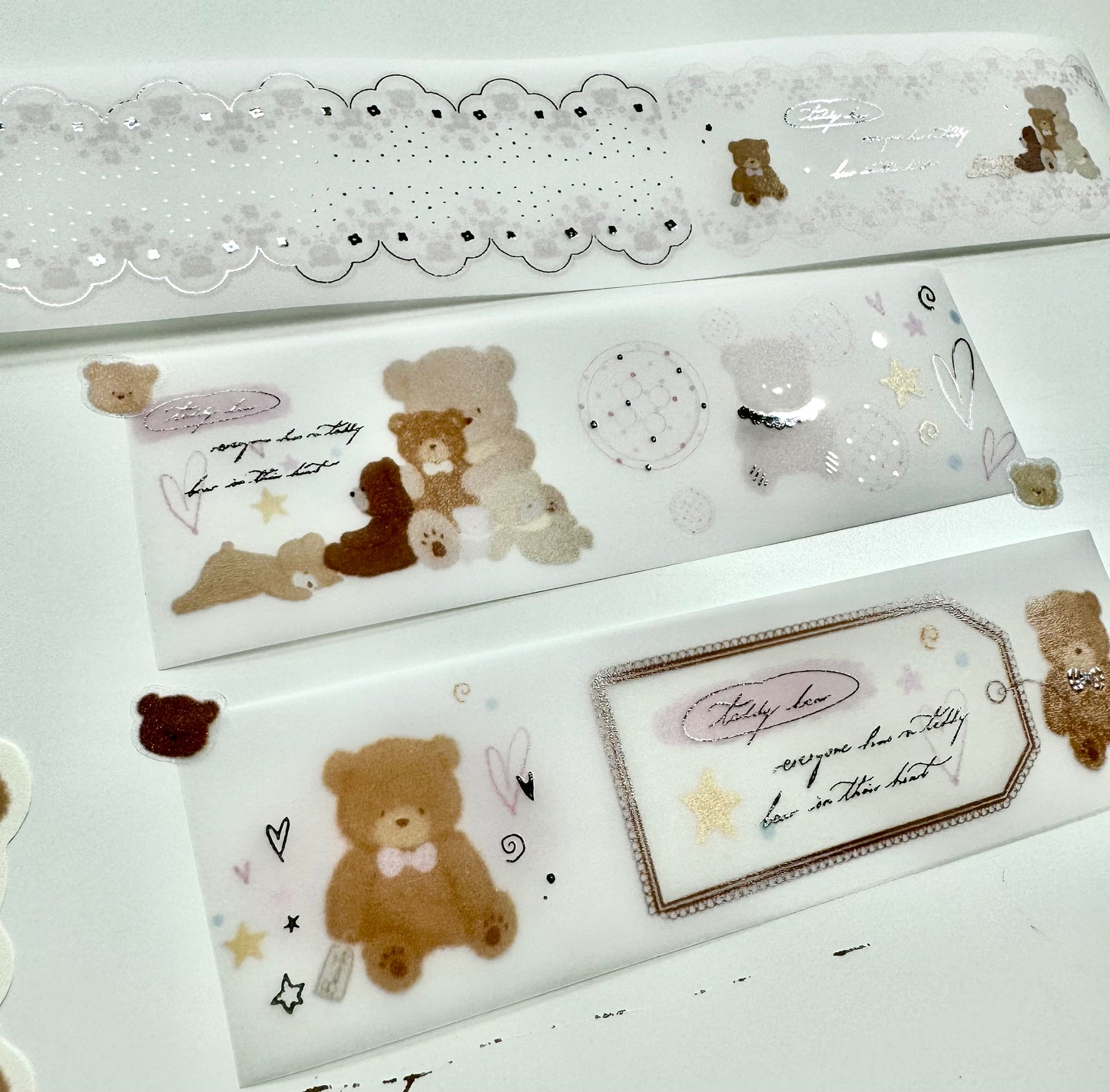 NEW! Xiao Xiao Studio - Plush Bear | Silver Foil | 4cm Tracing Paper | Non-Adhesive | NO Release Paper | 5M