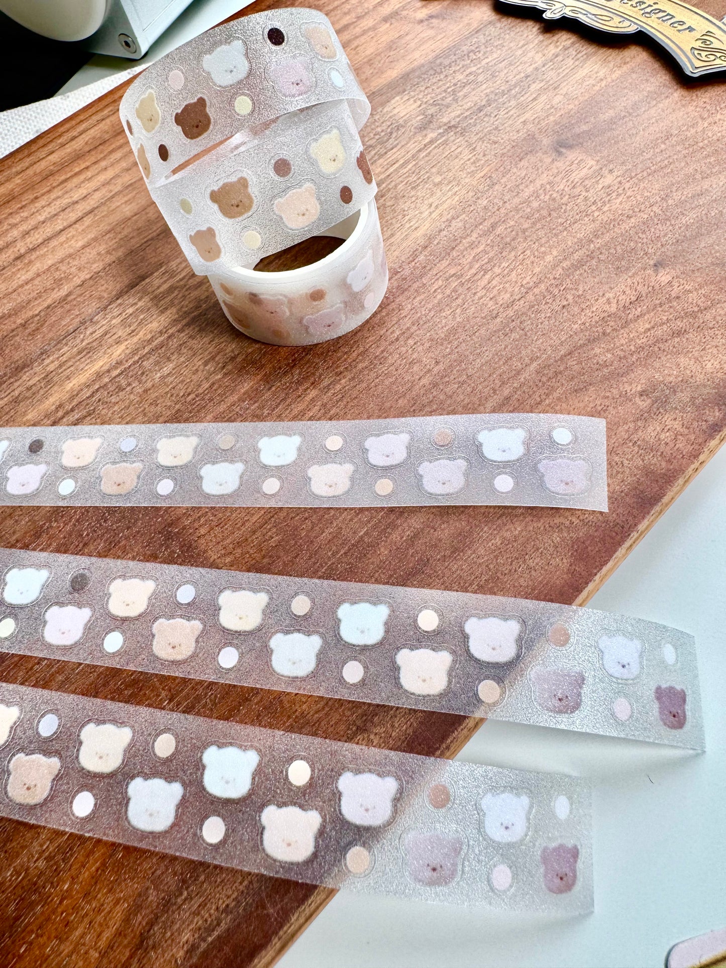 NEW! Xiao Xiao Studio - Fluffy Bear Heads | Kiss-cut | 2cm Glitter PET Tape | Release Paper | 2M