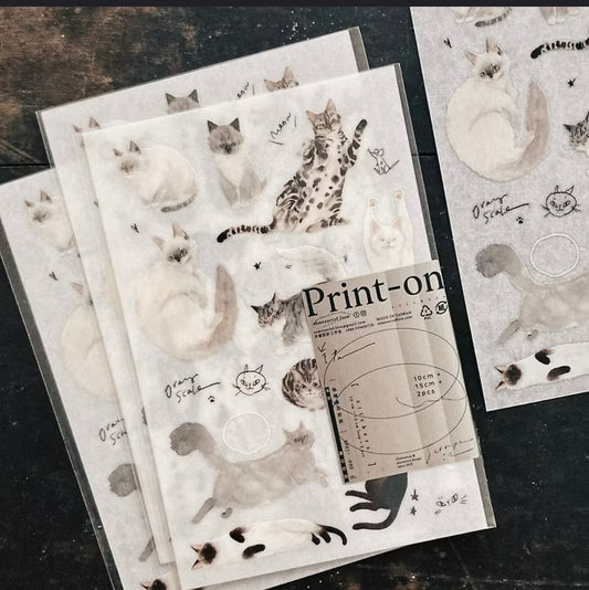 NEW! Somesortof.fern - Black & White Cat | 2 Sheets | Rub On Sticker