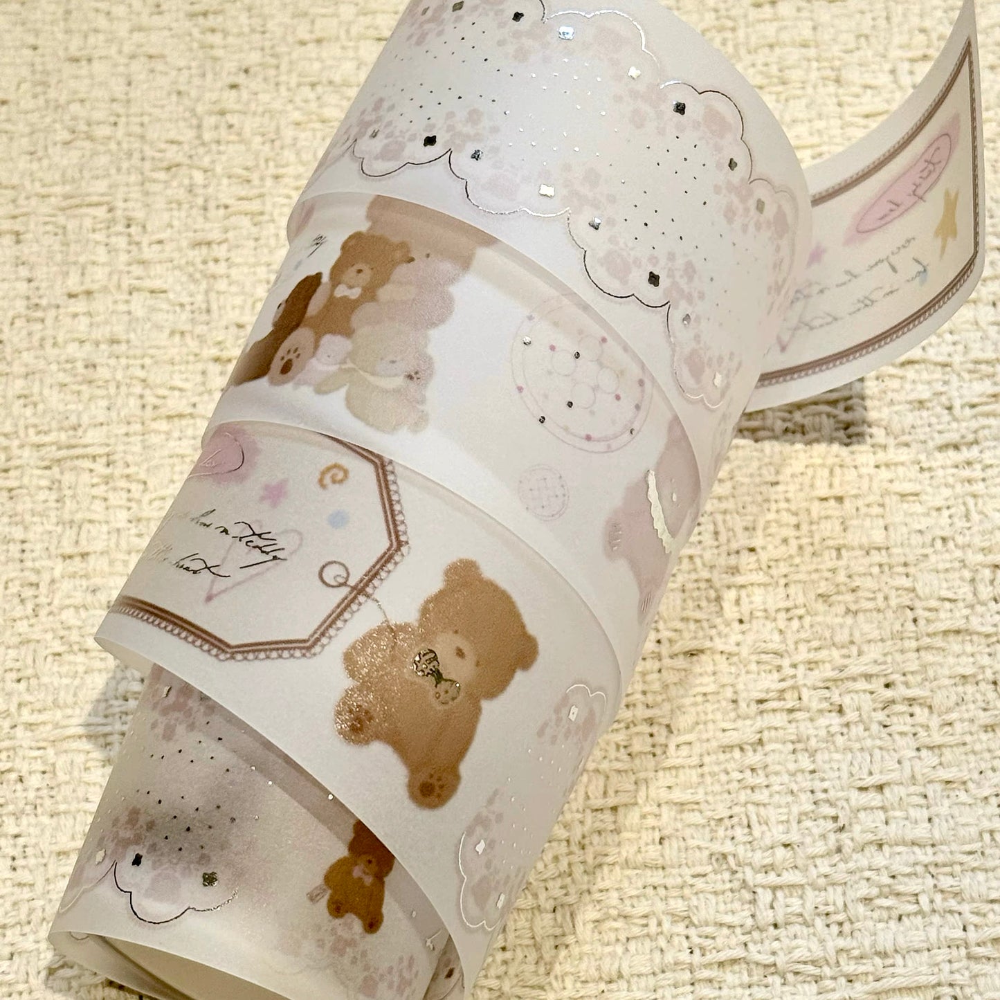 NEW! Xiao Xiao Studio - Plush Bear | Silver Foil | 4cm Tracing Paper | Non-Adhesive | NO Release Paper | 5M