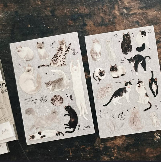 NEW! Somesortof.fern - Black & White Cat | 2 Sheets | Rub On Sticker