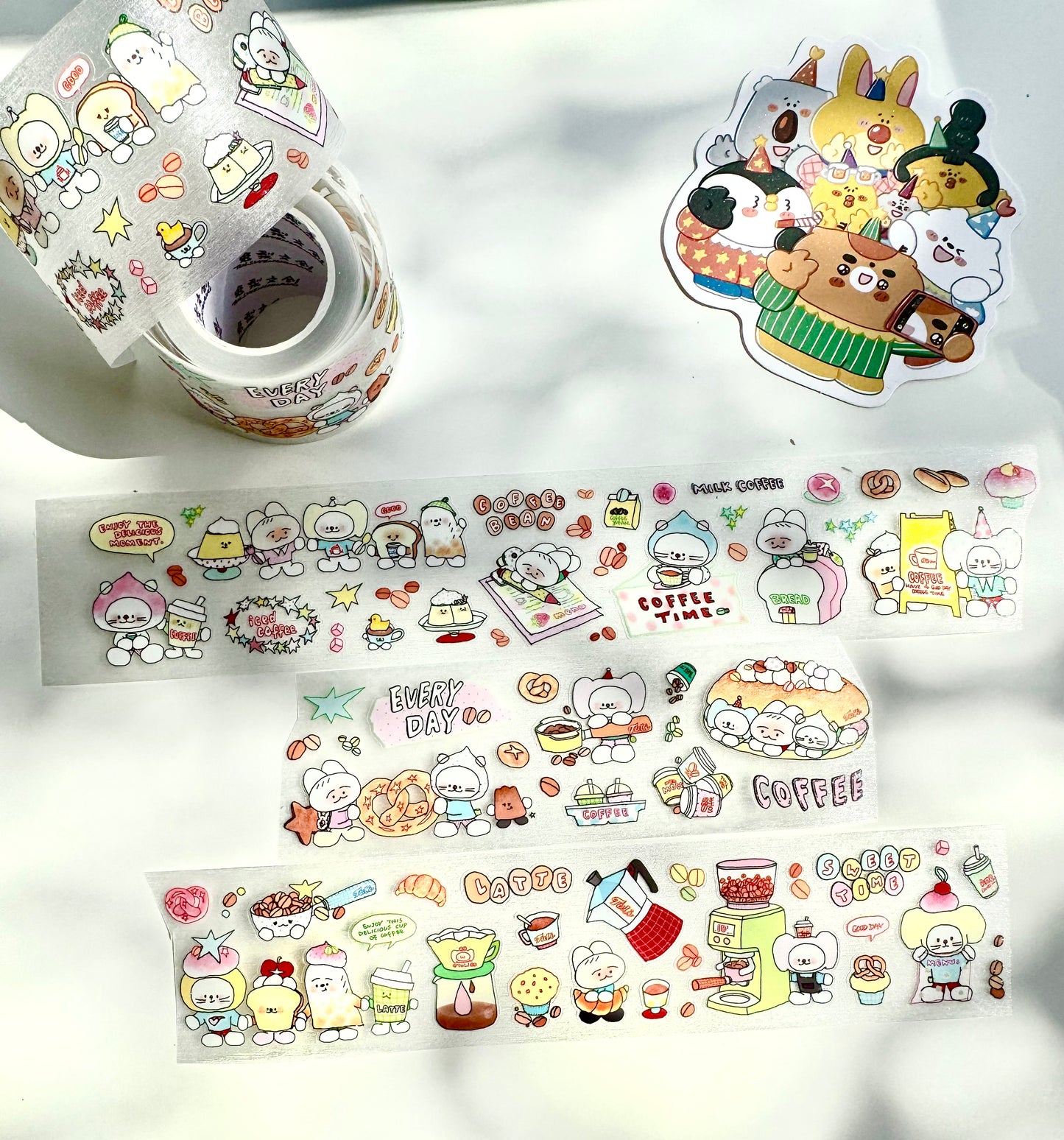 NEW! Bunny & Pear Studio - A Bite with Friends | Kiss-cut | 5cm Glitter PET Tape | Release Paper | 5.1M