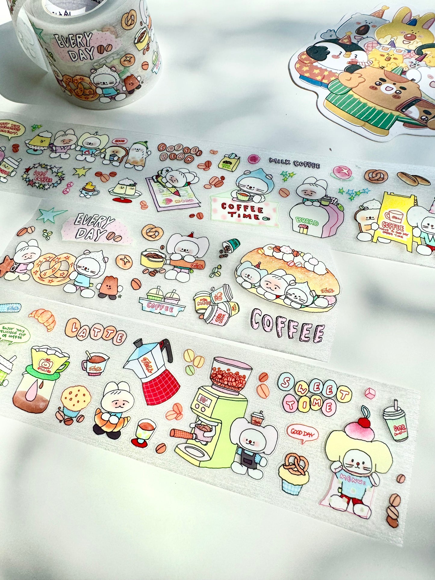 NEW! Bunny & Pear Studio - A Bite with Friends | Kiss-cut | 5cm Glitter PET Tape | Release Paper | 5.1M