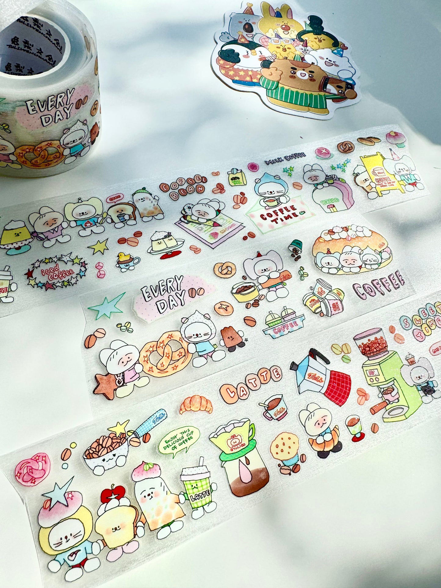 NEW! Bunny & Pear Studio - A Bite with Friends | Kiss-cut | 5cm Glitter PET Tape | Release Paper | 5.1M