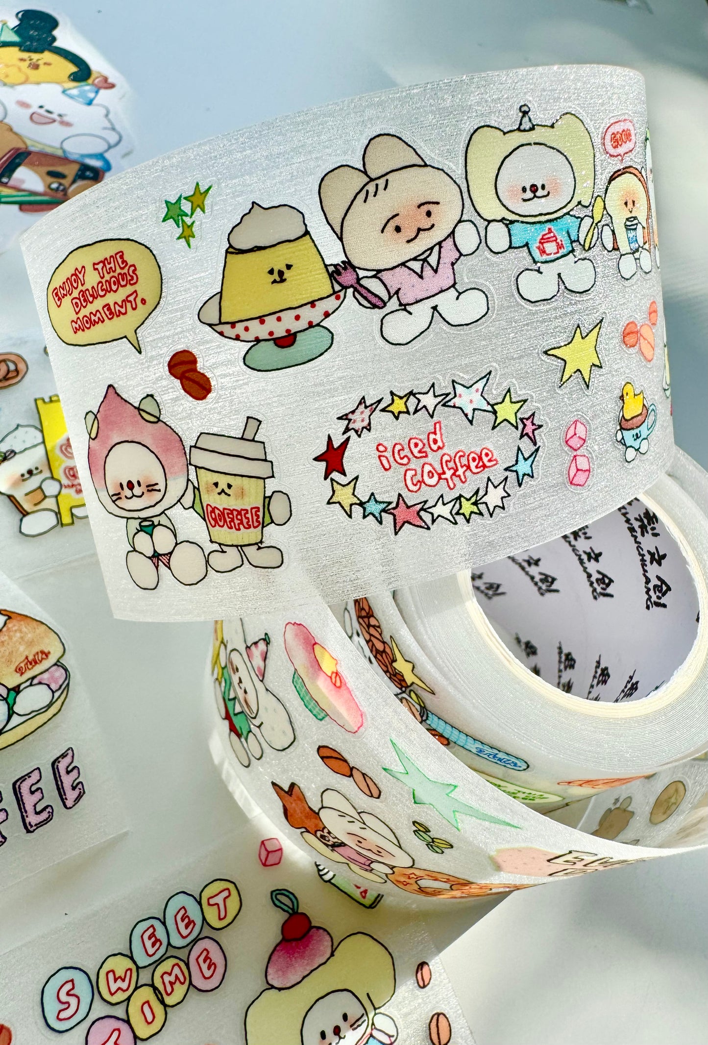 NEW! Bunny & Pear Studio - A Bite with Friends | Kiss-cut | 5cm Glitter PET Tape | Release Paper | 5.1M