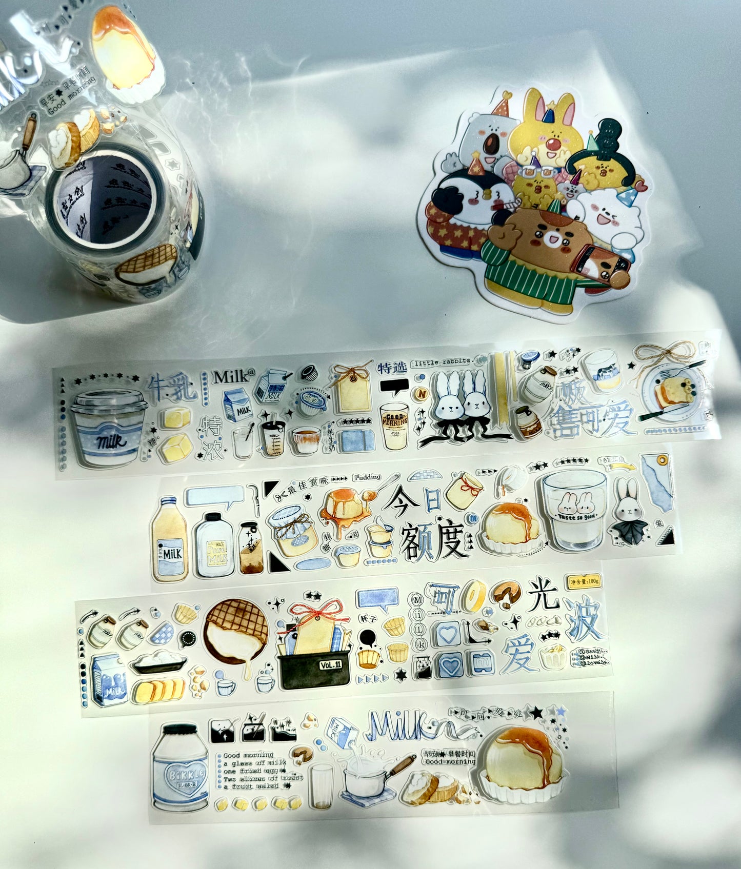 NEW! Bunny & Pear Studio - Milk Time | Kiss-cut | 4.5cm PET Tape | Release Paper | 5.1M