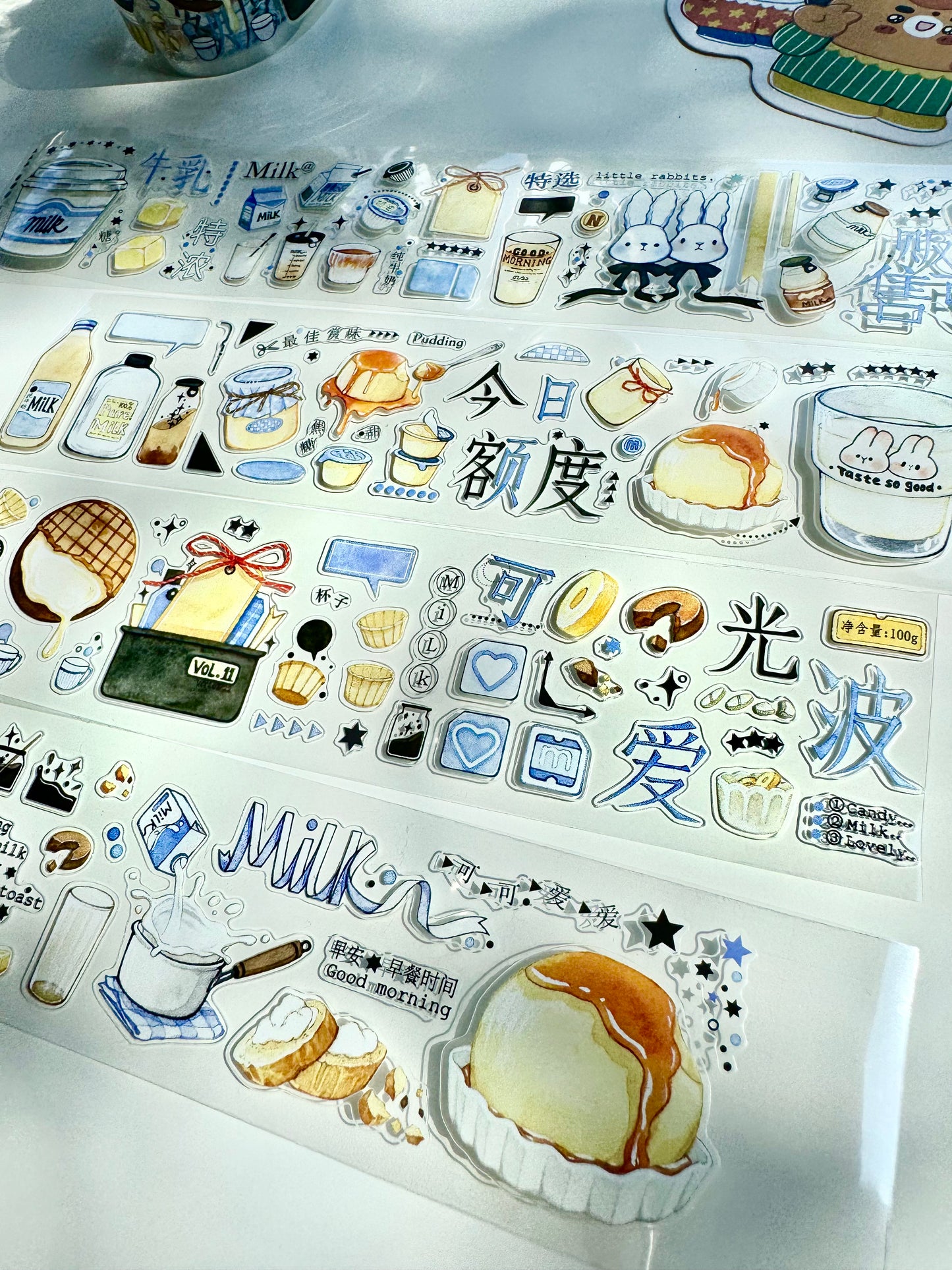 NEW! Bunny & Pear Studio - Milk Time | Kiss-cut | 4.5cm PET Tape | Release Paper | 5.1M