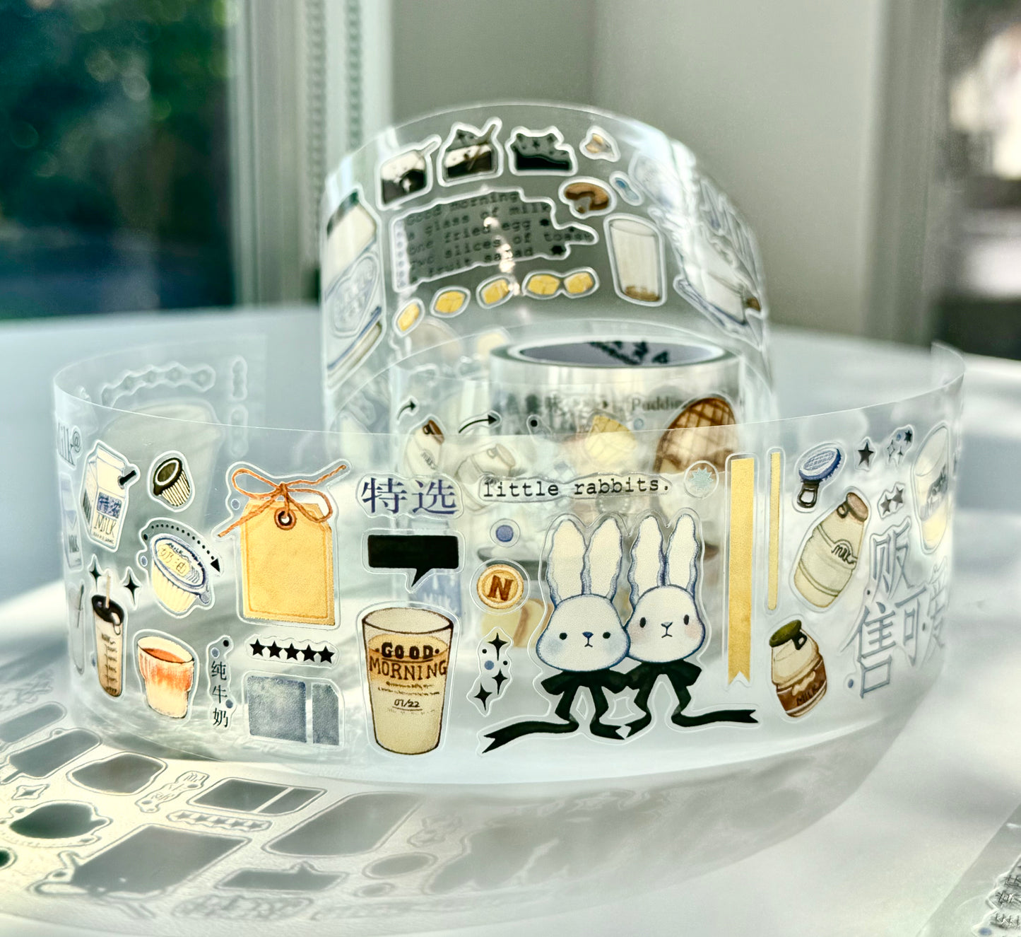 NEW! Bunny & Pear Studio - Milk Time | Kiss-cut | 4.5cm PET Tape | Release Paper | 5.1M