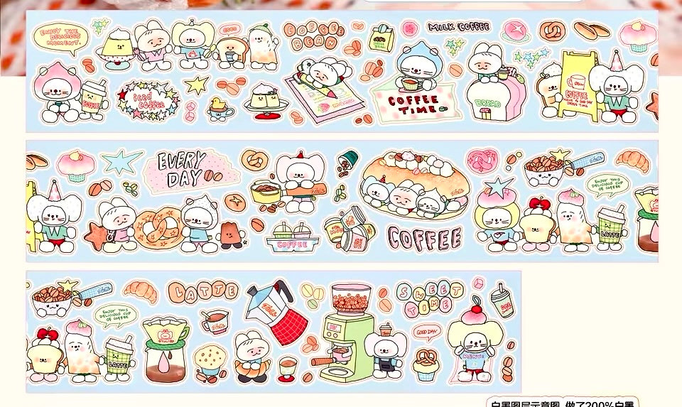 NEW! Bunny & Pear Studio - A Bite with Friends | Kiss-cut | 5cm Glitter PET Tape | Release Paper | 5.1M