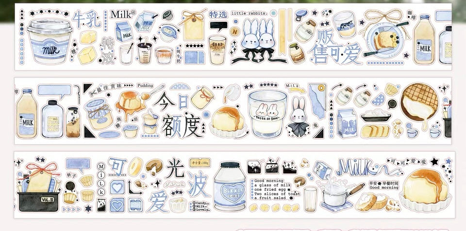 NEW! Bunny & Pear Studio - Milk Time | Kiss-cut | 4.5cm PET Tape | Release Paper | 5.1M