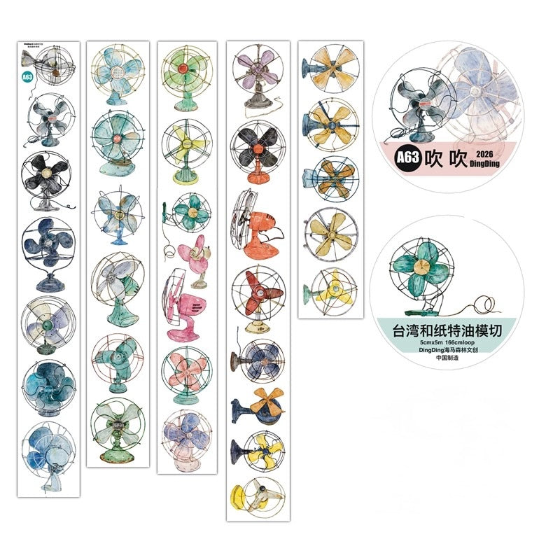 NEW! DingDing - A63 Vintage Fans | Kiss-cut | 5cm PET Tape | Release Paper | 5M