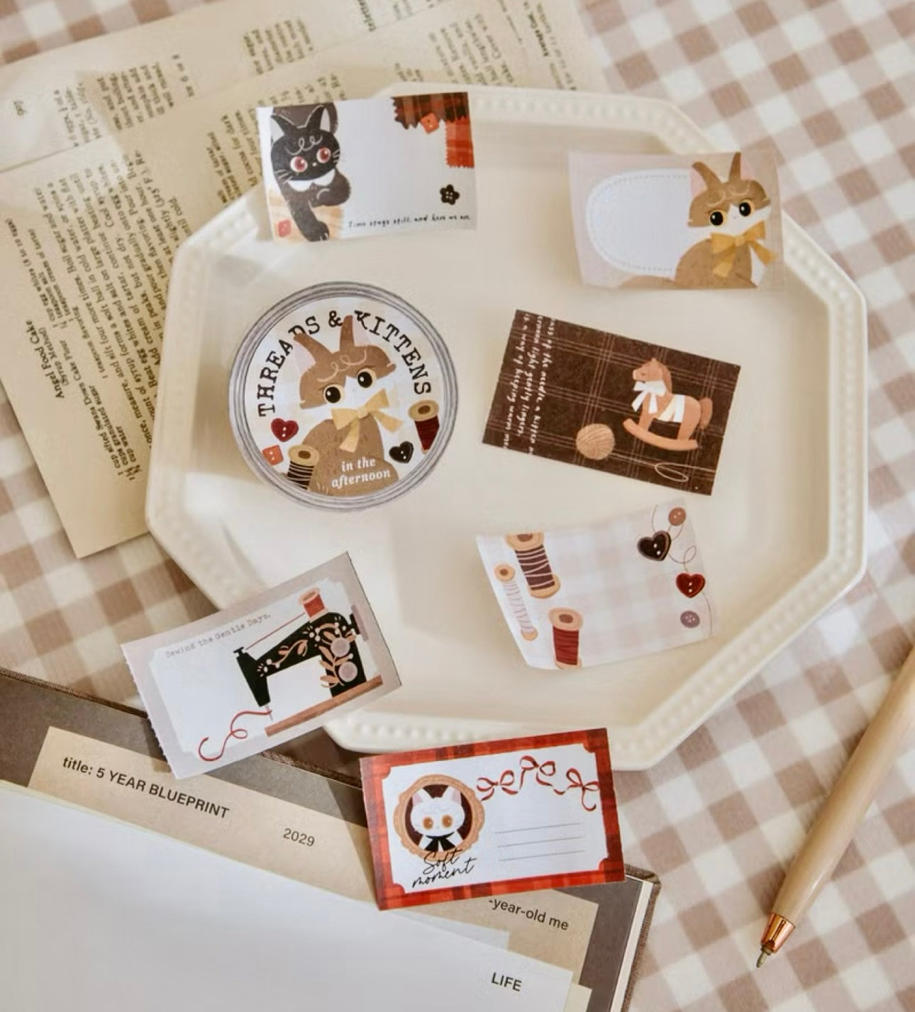 NEW! wwiinngg - Threads & Kittens  | 3cm Sticker Memo Roll | NO Release Paper | 5M