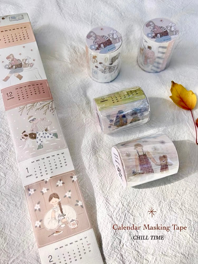 Good Morning Studio - 2024 Chill Time Calendar | 5cm Washi Tape |  Die Cut | Release Paper | 5M