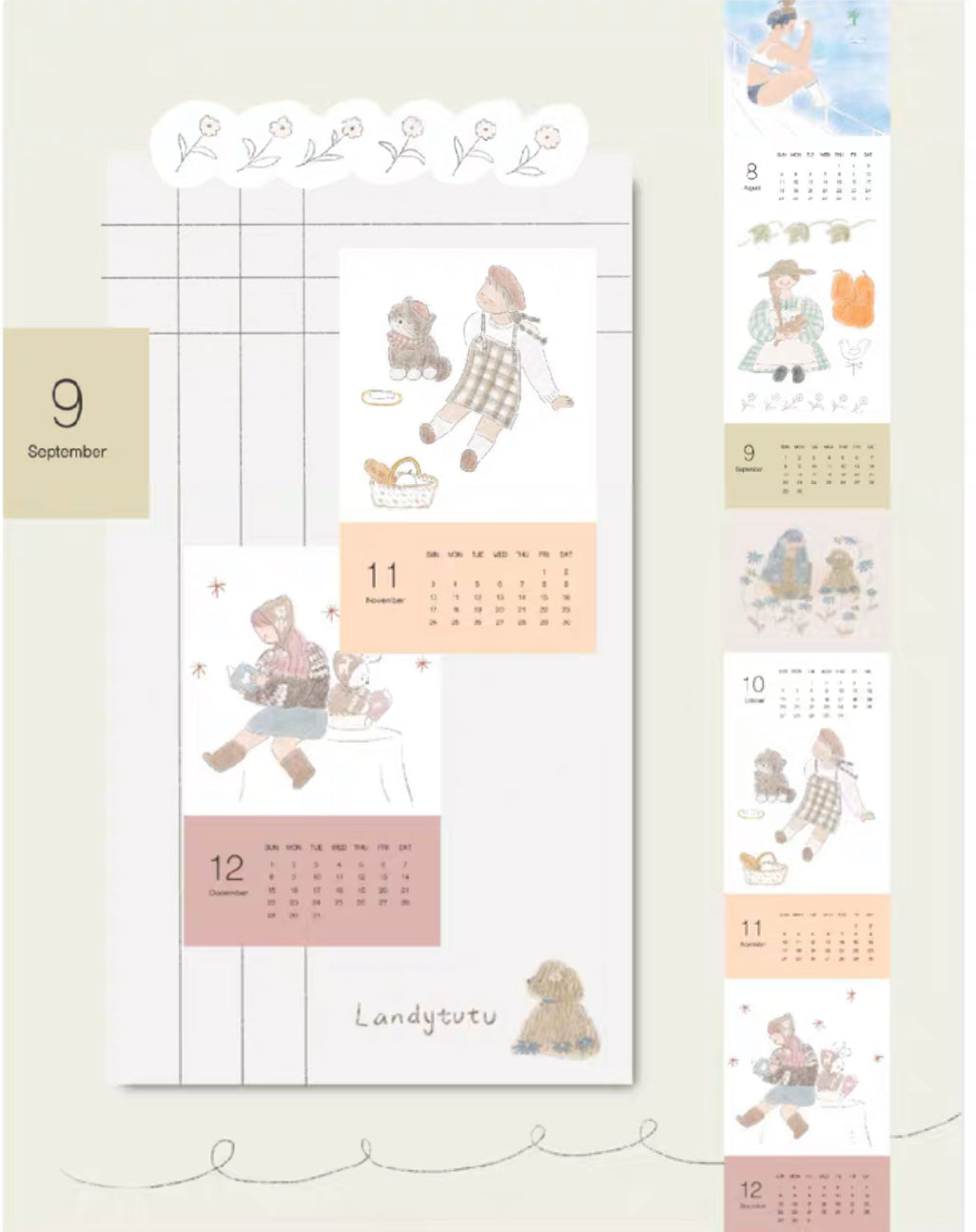 Good Morning Studio - 2024 Chill Time Calendar | 5cm Washi Tape |  Die Cut | Release Paper | 5M