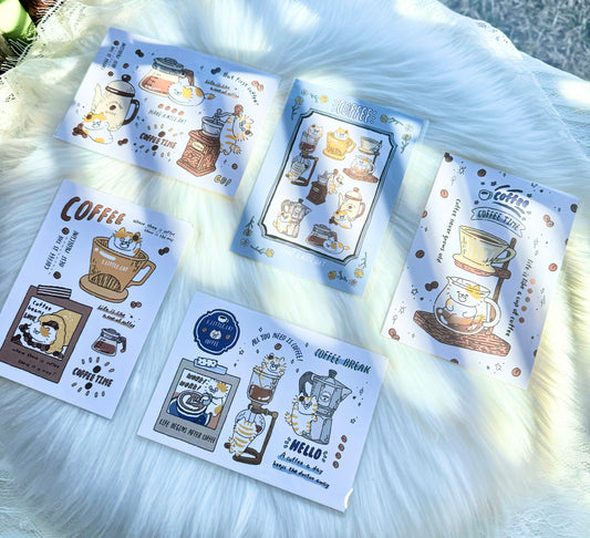 3 Little Cat - Coffee Postcard  | 5 Sheets
