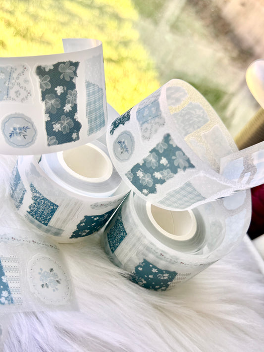 Hoshi Studio - Soft Blue Patchwork | Kiss-cut | 4.5cm Tape | Release Paper | 5M