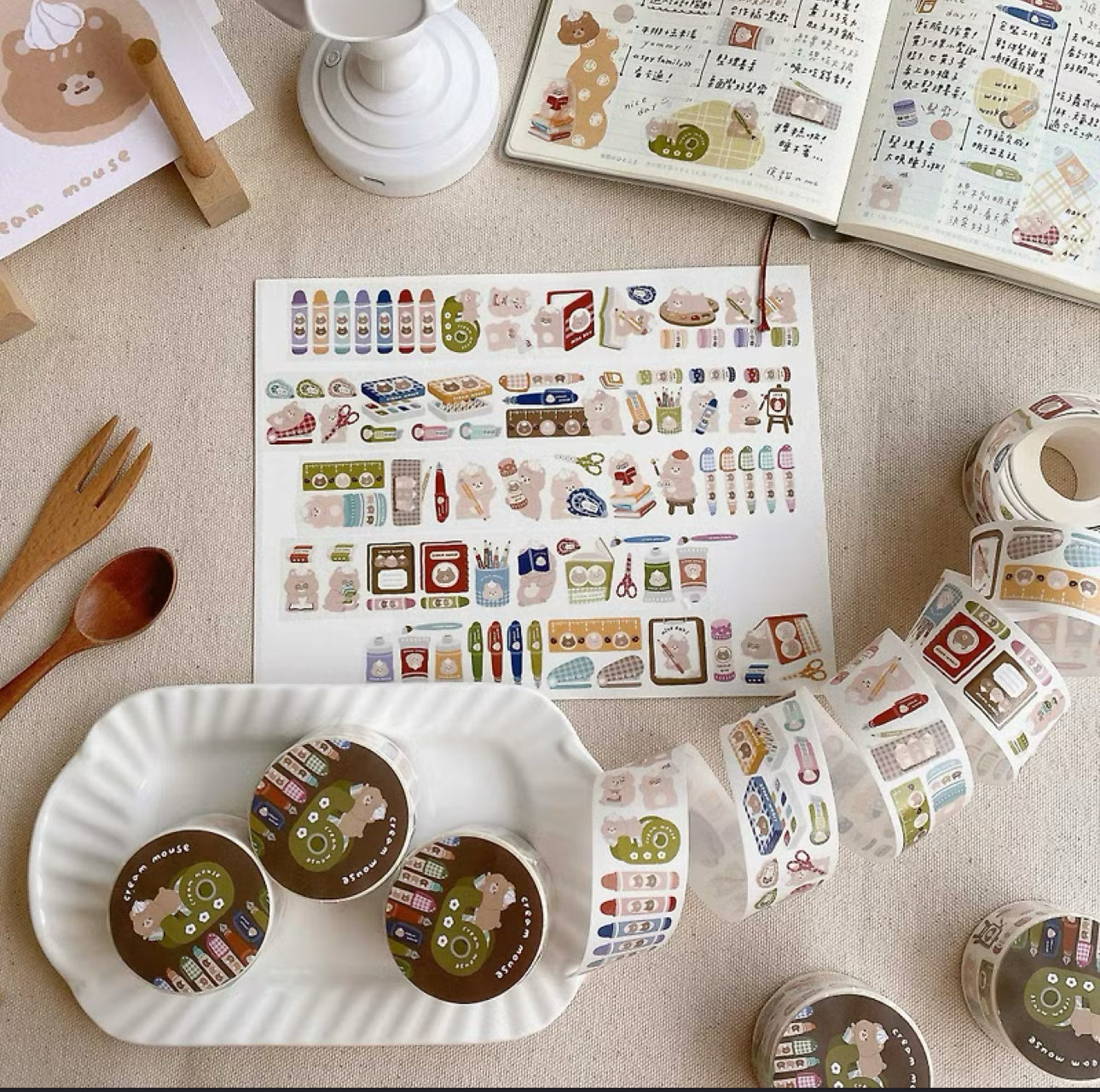 Cream Mouse - Stationery | 3cm Washi Tape |  Release Paper