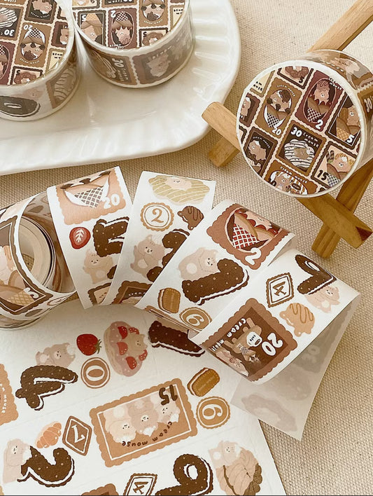 Cream Mouse - Cookie Number Stamp | 3cm Washi Tape |  Release Paper