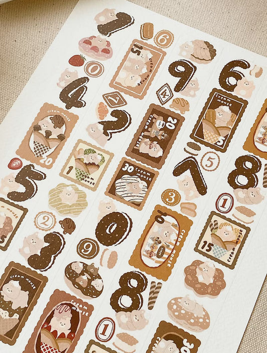 Cream Mouse - Cookie Number Stamp | 3cm Washi Tape |  Release Paper