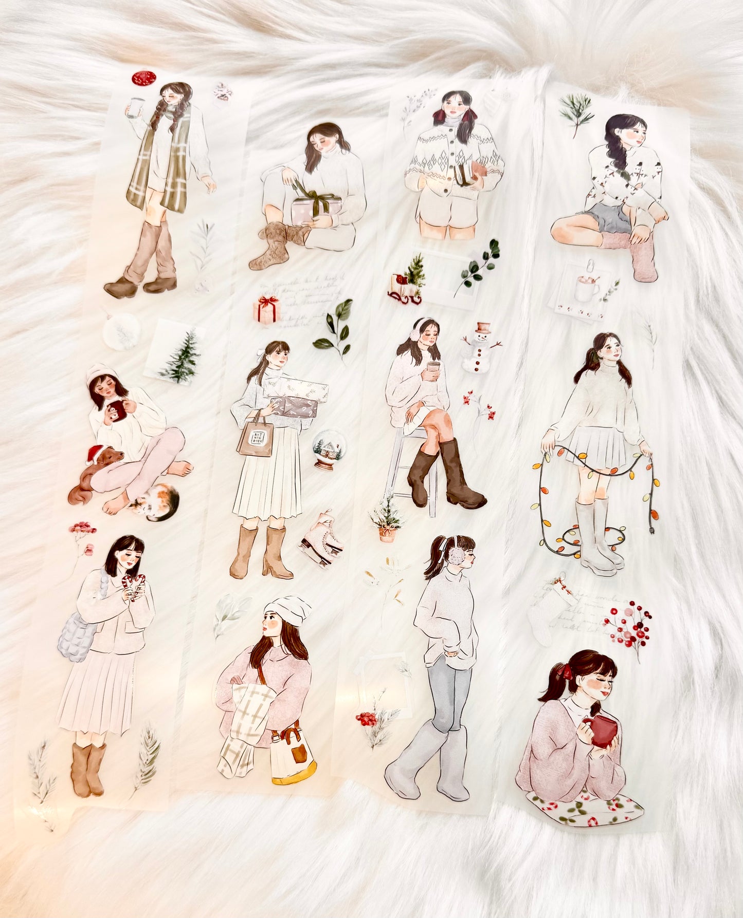 NEW Version! Katkreates Illustration - Holly Winter | Kiss-cut | 5cm MATTE PET Tape |  Release Paper