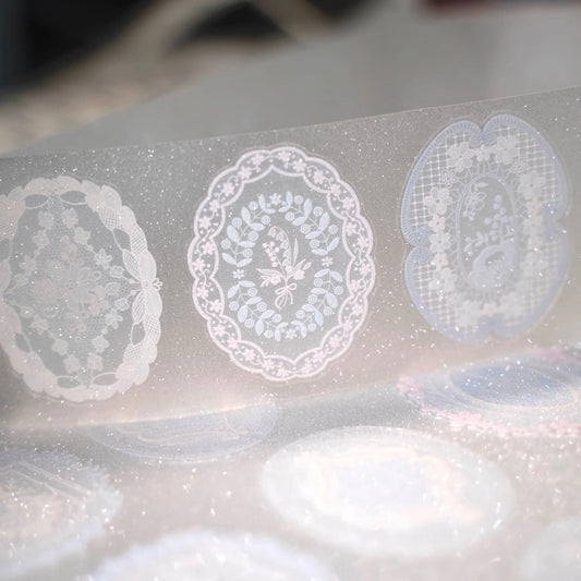 Hoshi Studio - Lace Fabric Label | Kiss-cut | 4.5cm Glitter PET Tape | Release Paper | 5M