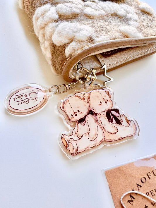 Miao Studio - Retro Little Bear | Double-sided Pattern |  Acrylic Resin | Key Chain | Charms | Journaling Accessories