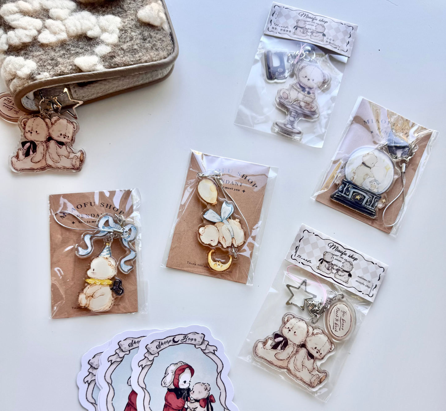 Miao Studio - Retro Little Bear | Double-sided Pattern |  Acrylic Resin | Key Chain | Charms | Journaling Accessories