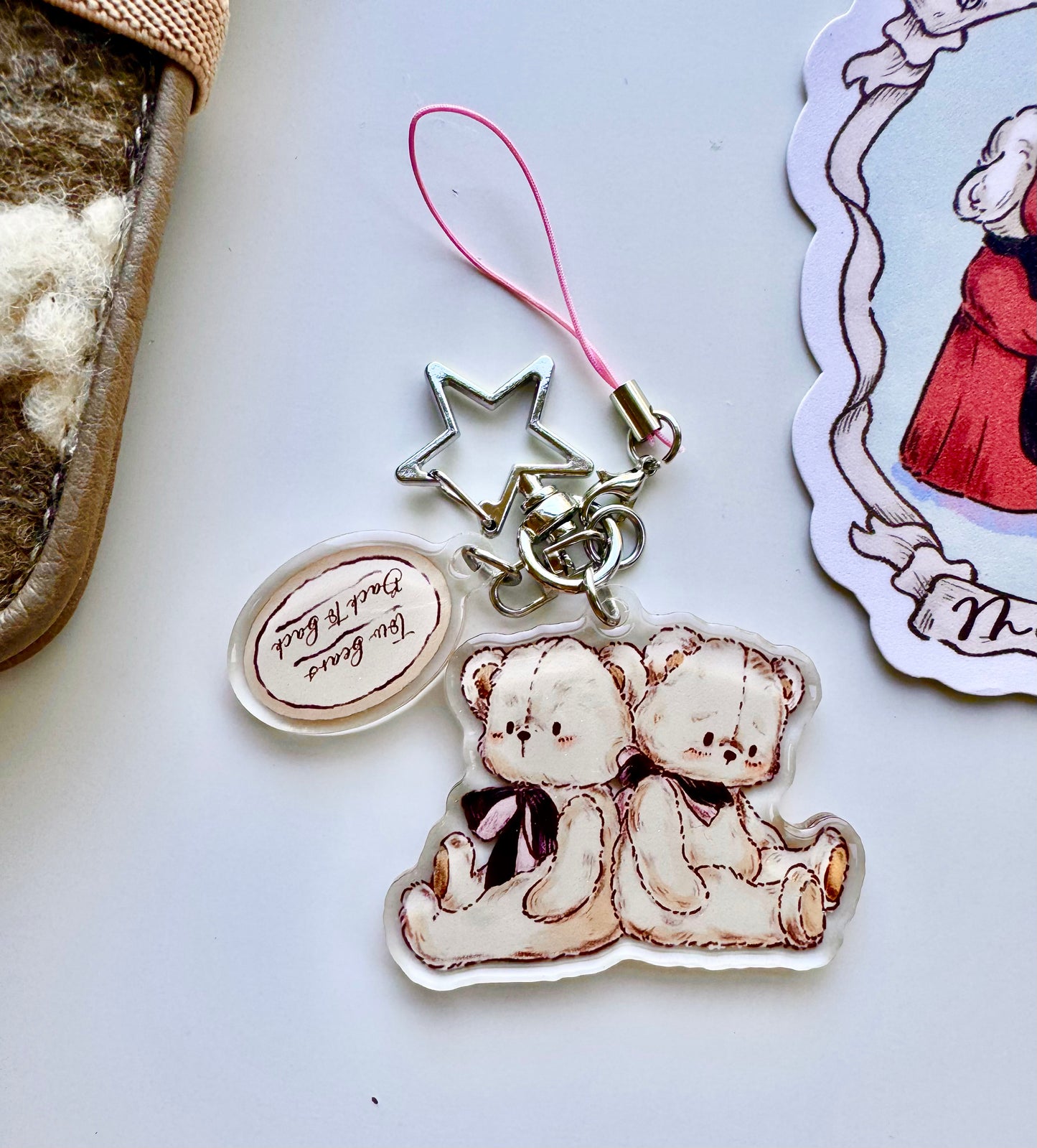 Miao Studio - Retro Little Bear | Double-sided Pattern |  Acrylic Resin | Key Chain | Charms | Journaling Accessories