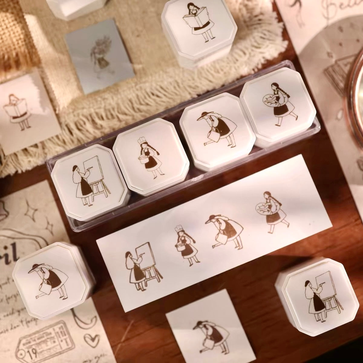 NEW! Yier Studio  - Four-Piece Self-Inking Stamp Set | Photosensitive | Detachable | Rubber Stamps