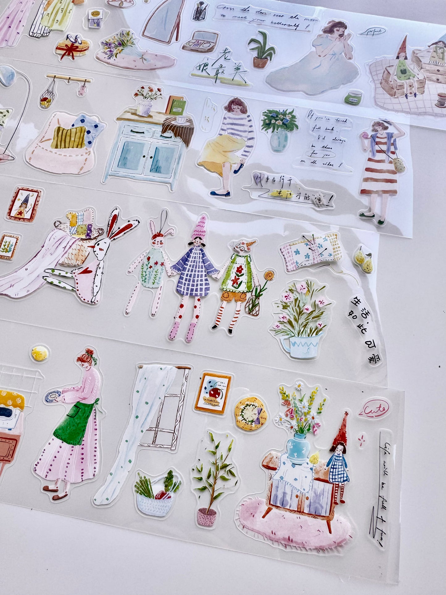 NEW! Lynn Illustration - A Girl and Her Dolls | Kiss-cut | 7cm PET Tape |  Release Paper | 5M