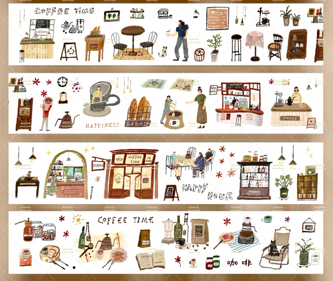 NEW! Wanle Studio - vol.10 - Coffee Time | Kiss-cut | 5cm Tape |  Release Paper | 6M