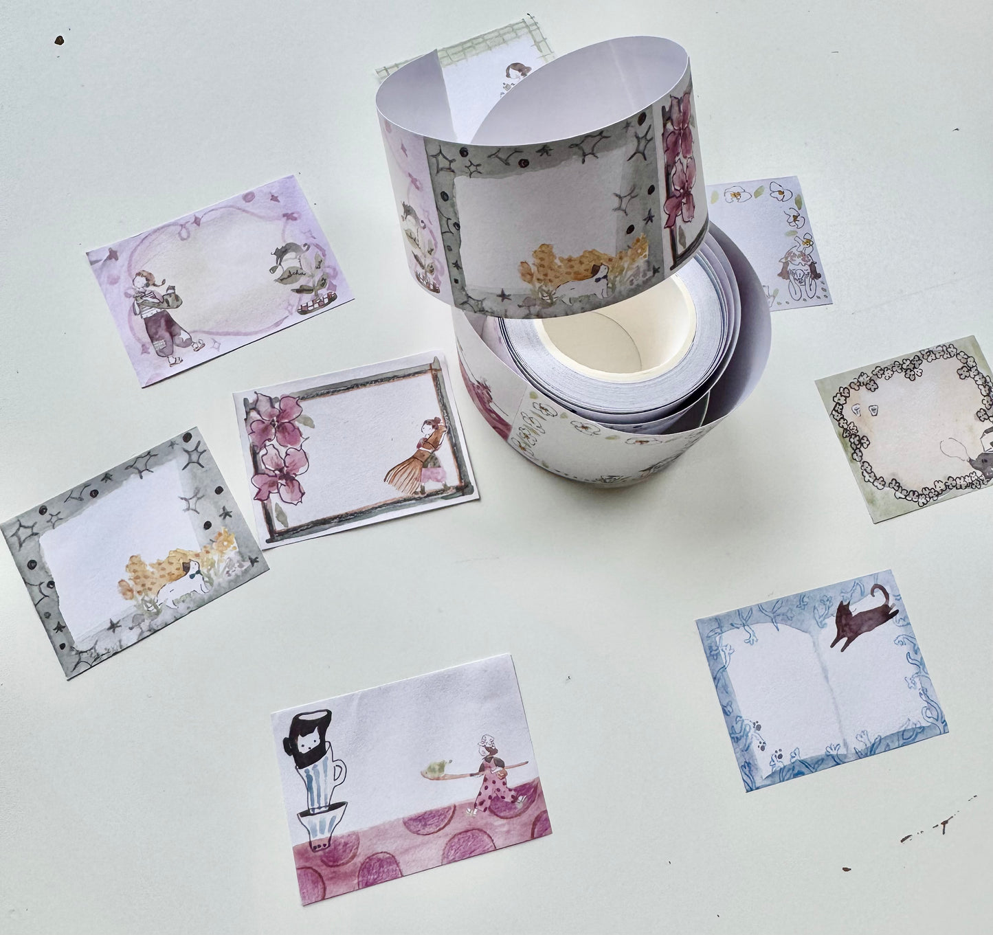 NEW! Teayou - Neko Matcha Sticker Roll ver.B | Kiss-cut | 4cm Paper Tape | Release Paper | 5M
