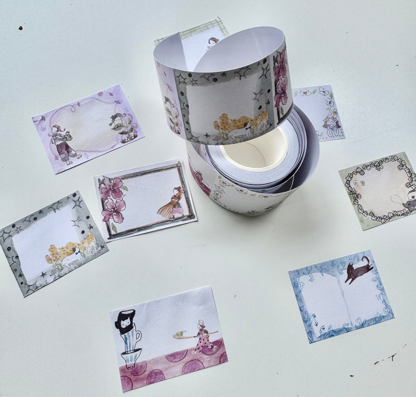 NEW! Teayou - Neko Matcha Sticker Roll ver.B | Kiss-cut | 4cm Paper Tape | Release Paper | 5M