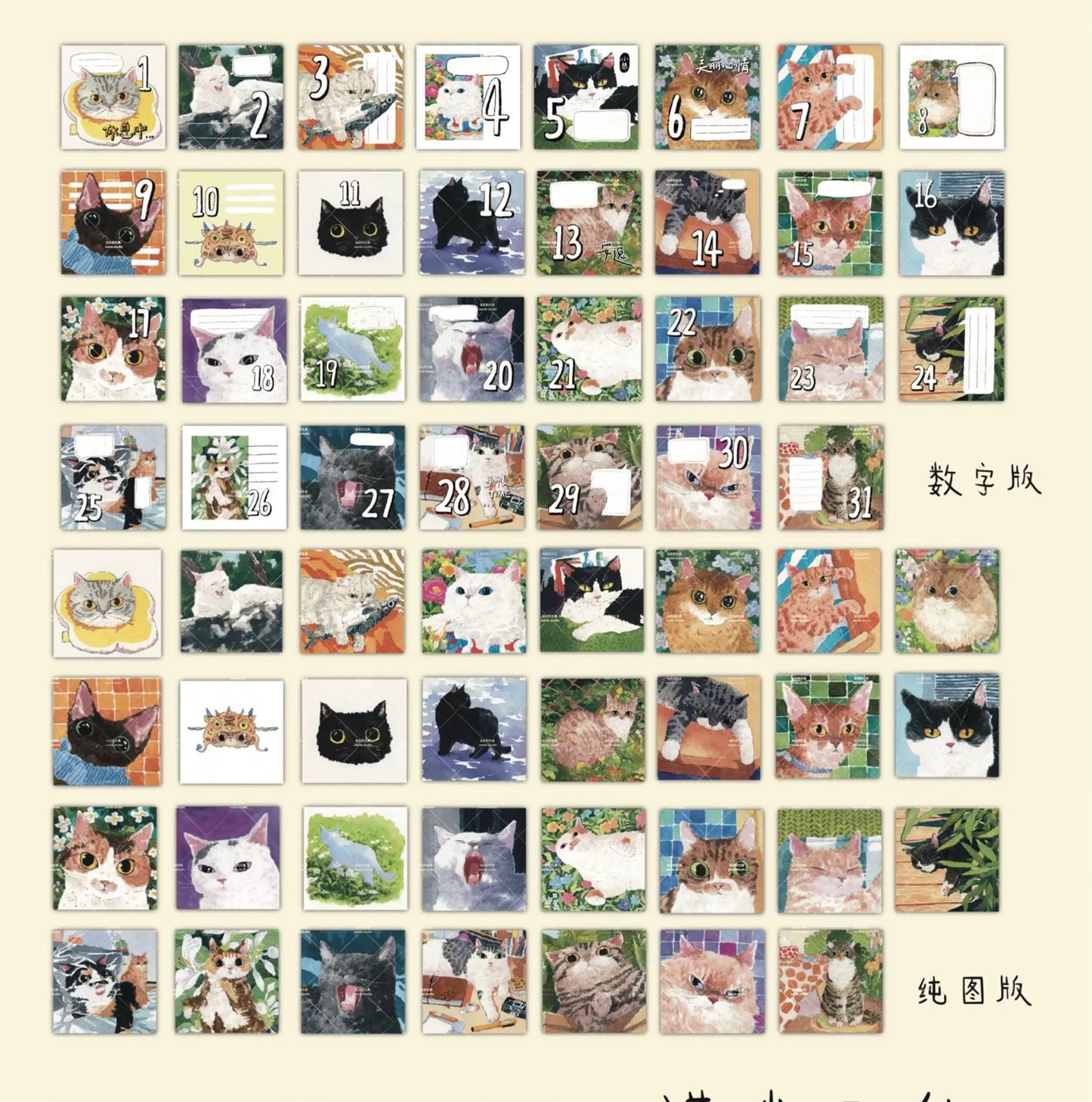 NEW! Wanle Studio - Vol.10 Cat Date | 62 pcs Memo Pad | Ephemera Paper