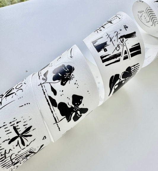 NEW! Two Raccoons - Flower Shadows | Kiss-cut | 3.5cm Washi Tape | Release Paper | 5M
