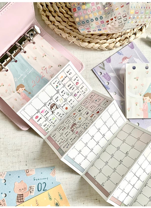 Molinta - 2027 Fold-Out Calendar Insert | Pre-punched Holes | M5/ A7 / A6 Personal  | Journaling Accessories