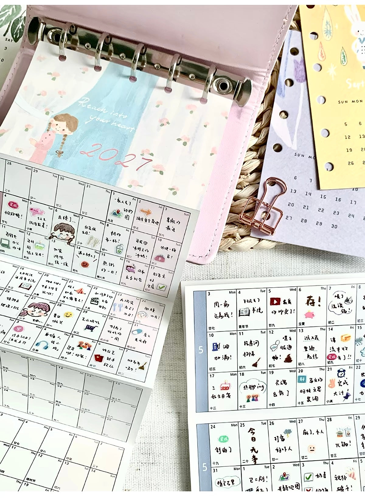 Molinta - 2027 Fold-Out Calendar Insert | Pre-punched Holes | M5/ A7 / A6 Personal  | Journaling Accessories