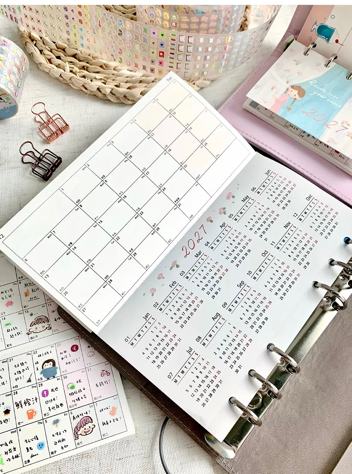 Molinta - 2027 Fold-Out Calendar Insert | Pre-punched Holes | M5/ A7 / A6 Personal  | Journaling Accessories