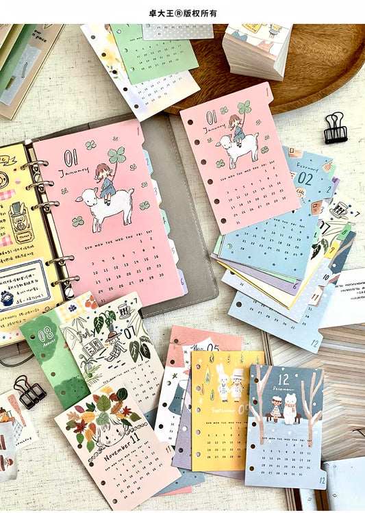 NEW! Molinta - 2027 Divider | Double-sided Design | Pre-punched Holes | 12 Sheet | M5/ A7 / A6 Personal | Journaling Accessories