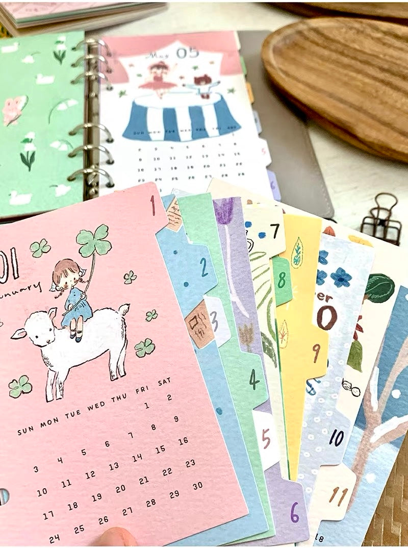 NEW! Molinta - 2027 Divider | Double-sided Design | Pre-punched Holes | 12 Sheet | M5/ A7 / A6 Personal | Journaling Accessories