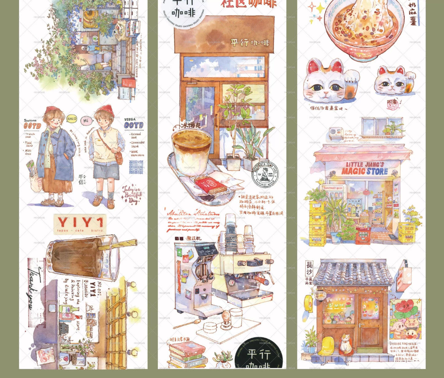 MOODTAPE - Street Cafe | 7.5cm Washi Tape | Release Paper
